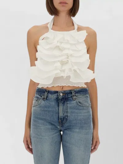 The Garment Cyprus Layer Cropped Halter Ruffle Top In White