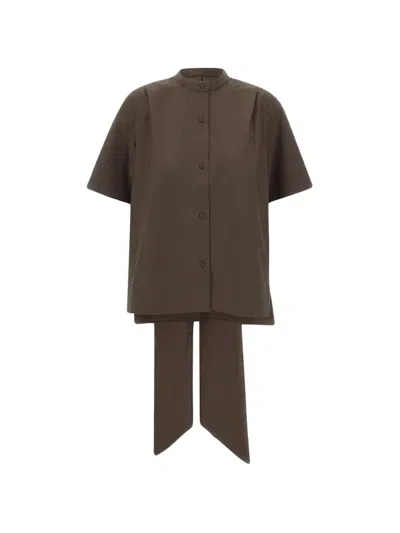 The Garment Cyprus Scarf Mandarin Collar Hanging Bands Shirt In Brown