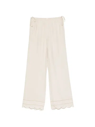 The Garment Darling Scalloped-edge Side-tie Trousers In White
