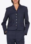The Garment Denver Pinstriped Single-breasted Cropped Blazer In Navy