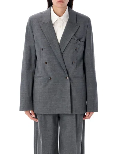 The Garment Double-breasted Structured Blazer With Bow Accent In Gray