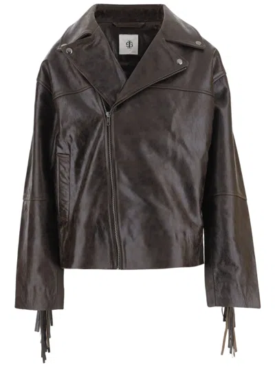 The Garment Fringed Brown Leather Jacket With Asymmetrical Zipper