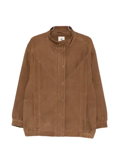 The Garment Geneve Suede Panelled Jacket In Brown