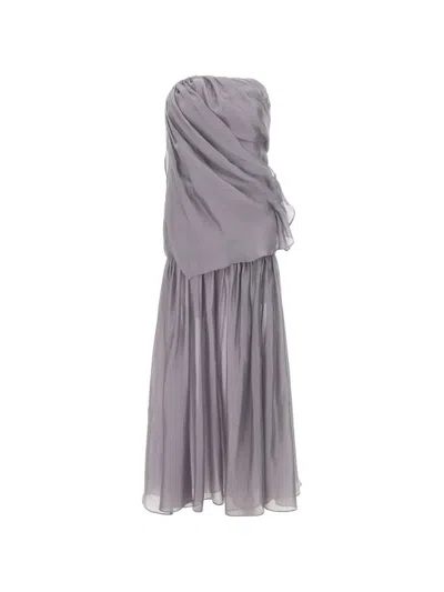 The Garment Gilian Draping Ruffled Maxi Dress In Gray