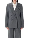 The Garment Double-breasted Bow-detail Blazer In Gray