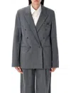 The Garment Double-breasted Structured Blazer With Bow Accent In Gray