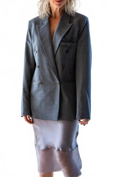 The Garment Grand Double Breasted Blazer In Grey Melange In Blue