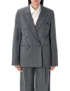 The Garment Double-breasted Structured Blazer With Bow Accent In Gray