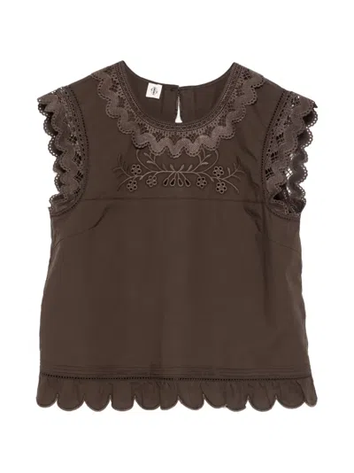 The Garment Cotton Top With Lace Inserts In Brown