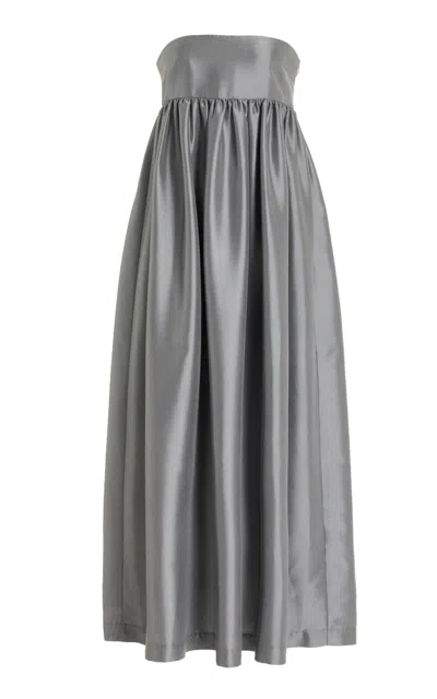 The Garment Lily Strapless Satin Gown In Grey