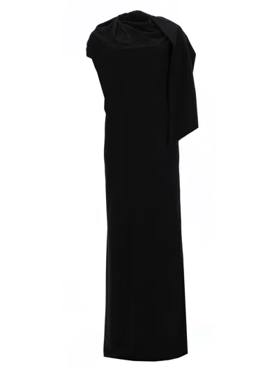 The Garment Draped Shoulder Scarf Floor Maxi Dress In Black