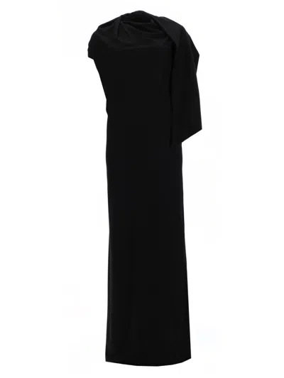 The Garment Draped Shoulder Scarf Floor Maxi Dress In Black