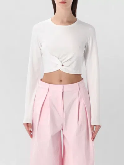 The Garment Madison Knit Cropped Top Knotted Front In White