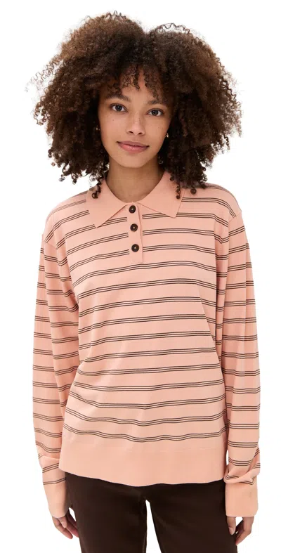 The Garment Madison Polo Dusty Rose/espresso Stripes In Pink