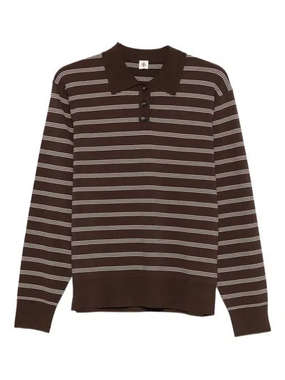 The Garment Madison Striped Buttoned Polo Shirt In Brown