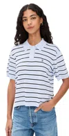 The Garment Madison Knit Polo Top In Light Blue/black Stripe