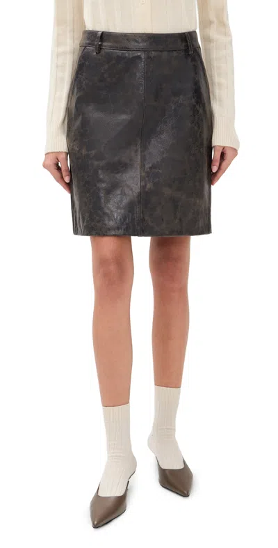The Garment Margo Leather Skirt Brown Crunch Effect In Gray