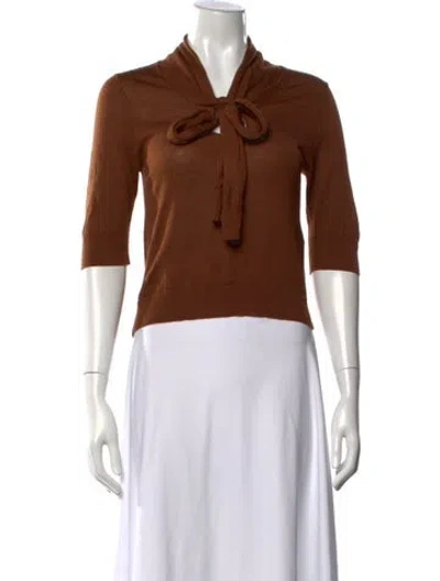 Pre-owned The Garment Merino Wool Tie Neck Top W/ Tags In Brown