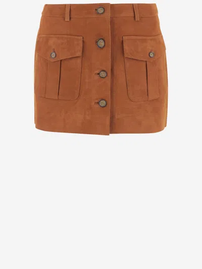 The Garment Mini Suede Skirt With Pockets In Brown