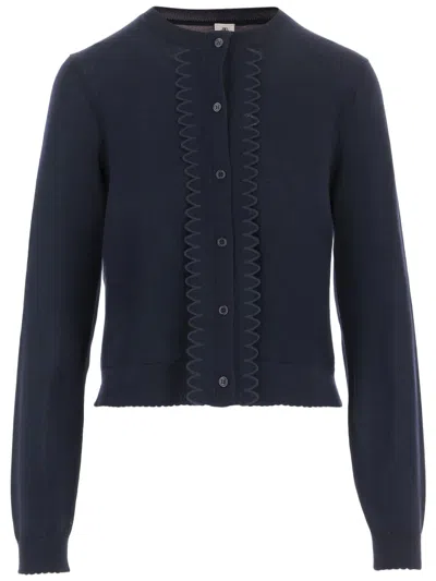 The Garment Navy Merino Wool Lace-knit Cardigan In Blue