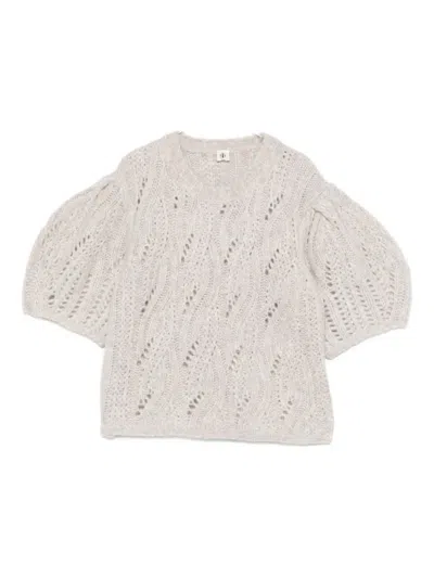 The Garment Open-knit Puff-sleeve Top In Gray