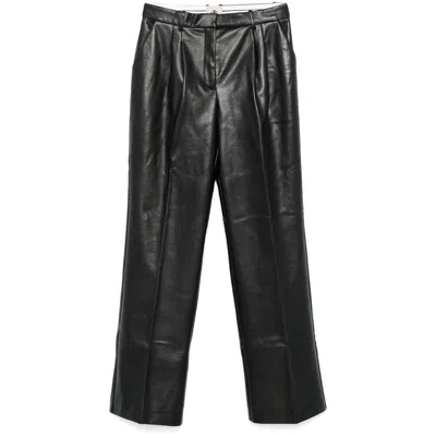 The Garment Recycled Leather Trousers With Pleats In Black