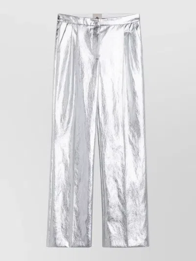 The Garment Pants Elastic Waistband Metallic Finish Wide Leg In Silver
