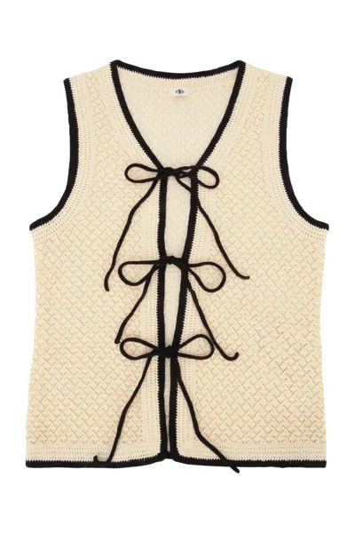 The Garment Textured Knit Vest Contrast Trim Tie In Neutral