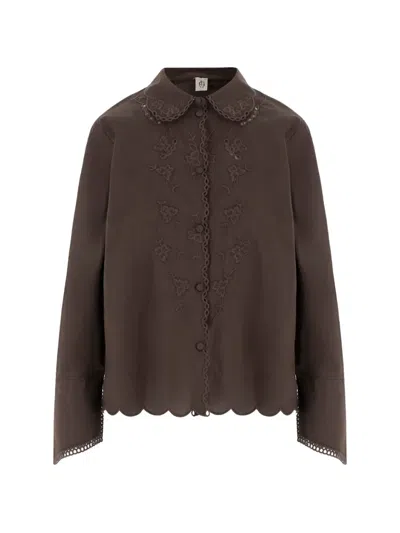 The Garment Scalloped Embroidered Shirt In Brown