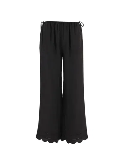 The Garment Scalloped-hem Silk Trousers In Black