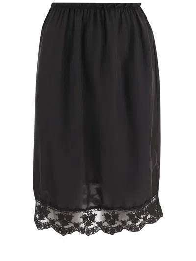 The Garment Silk Skirt With Lace Hem Detail And Elastic Waistband In Black