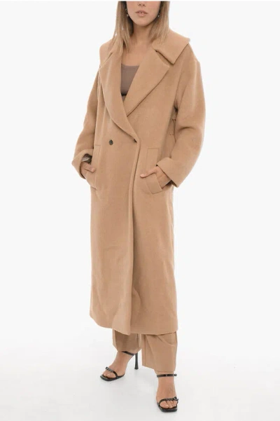 The Garment Solid Color Bruxelles Double-breasted Coat With Fringes In Beige