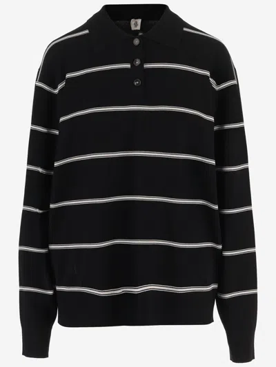 The Garment Striped Viscose-blend Polo Shirt In Black