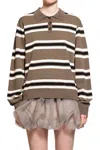 The Garment Womens Print Madison Striped Knitted Polo Shirt In Beige