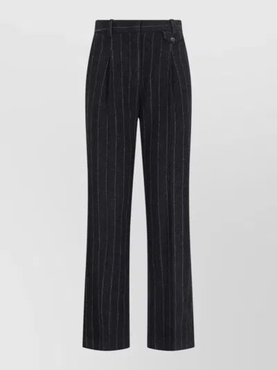 The Garment Tailored Straight Pants Belt Loops Back Pocket Pinstripes In Black