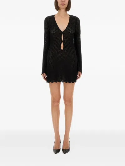 The Garment Tanzania Open-knit Scallop-edge Dress In Black