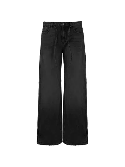 The Garment Washed-effect Drawstring Jeans In Black