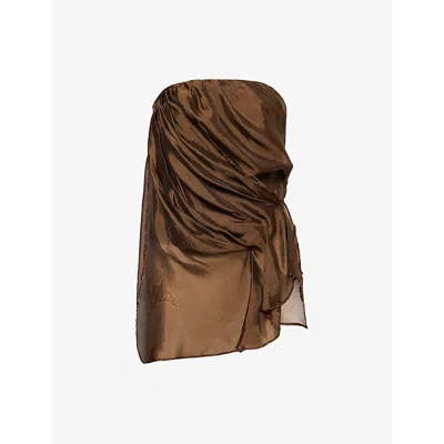 THE GARMENT WOMENS ESPRESSO GILIAN GATHERED SHEER WOVEN BUSTIER TOP