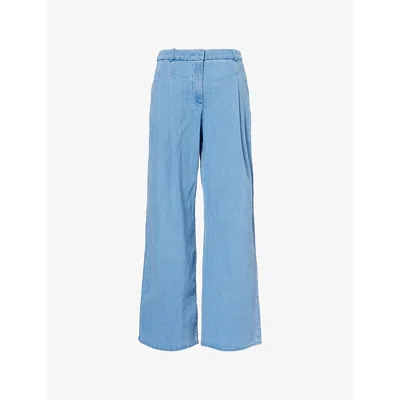 The Garment Womens Merci Wide-leg Cotton-blend Chambray Trousers Medium Blue