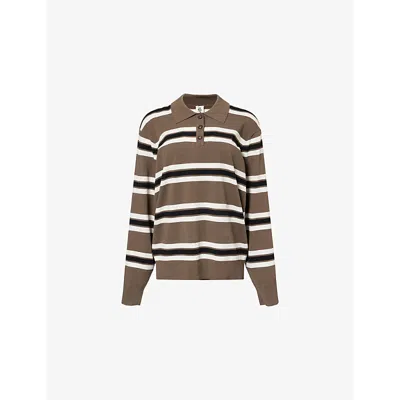 THE GARMENT WOMENS PRINT MADISON STRIPED KNITTED POLO SHIRT