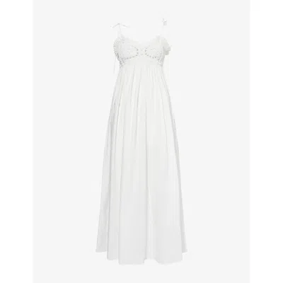 The Garment Womens Kirsten Tie-strap Crochet-trim Cotton Maxi Dress White