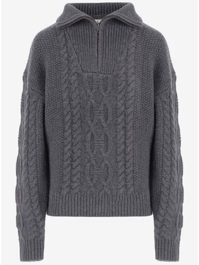 The Garment Wool And Cashmere Sweater With Braided Knit Pattern In Gray