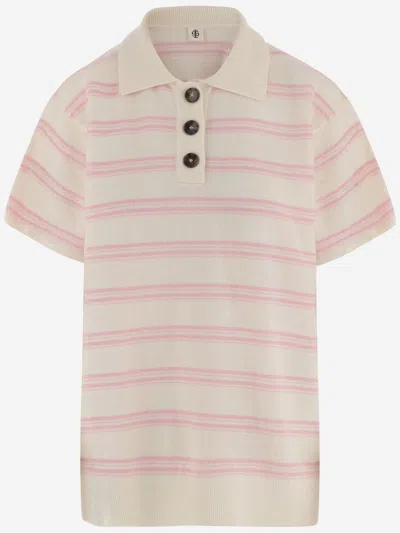 The Garment Wool And Cashmere T Shirt With A Striped Pattern In Gold
