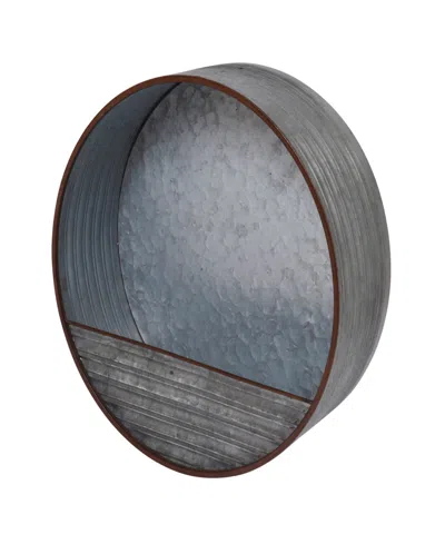 The Gg Collection Hanging Round Galvanized Metal Wall Planter In Gray