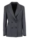 The Gigi Double-breasted Virgin Wool Jacket With Tailored Silhouette In Gray