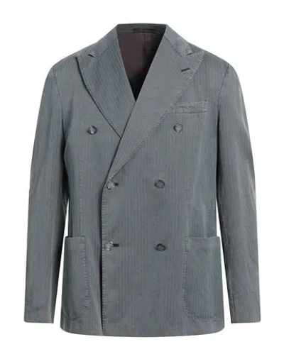 The Gigi Man Blazer Slate Blue Size 42 Cotton, Linen In Gray