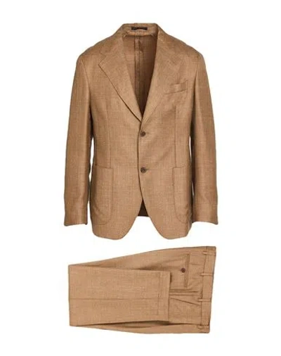 The Gigi Man Suit Camel Size 40 Virgin Wool, Silk, Linen In Brown