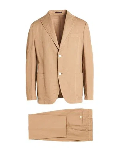 The Gigi Man Suit Camel Size 48 Linen, Cotton In Orange