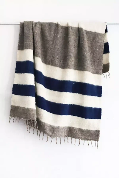 The Global Trunk Wide Stripe Modern Momo Blanket In Blue