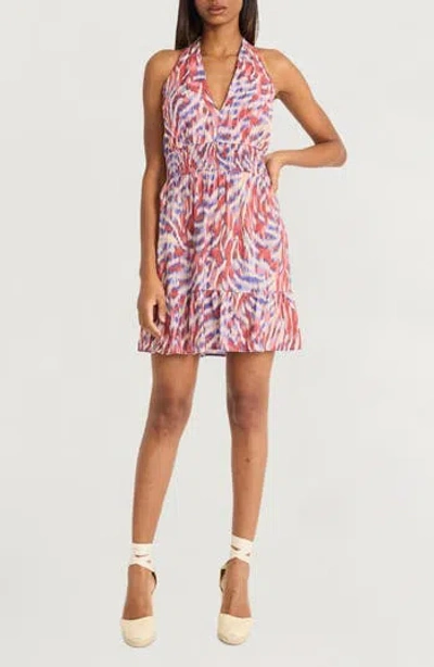THE GOOD JOURNEY THE GOOD JOURNEY ABSTRACT PRINT HALTER NECK MINIDRESS
